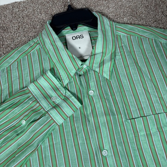OAS Other - OAS Sunshade Piano Shirt XL Green Striped Cotton Tencel Button Down Portugal